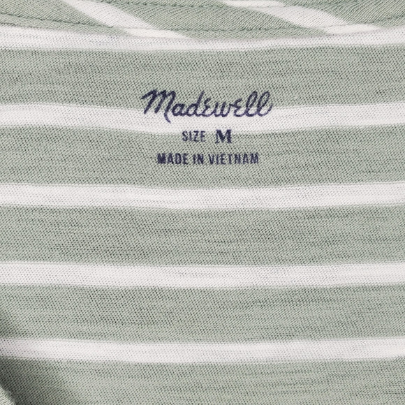 Madewell Theresa Green Striped V-neck Tee Sz. Medium - Picture 4 of 5